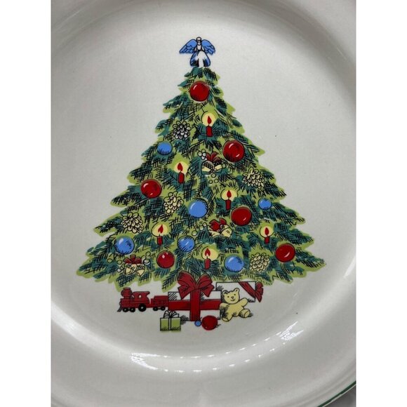 4 Pc Stoneware Christmas Tree Dinner Plate Festive Holiday Decor 10.5" - Picture 2 of 9